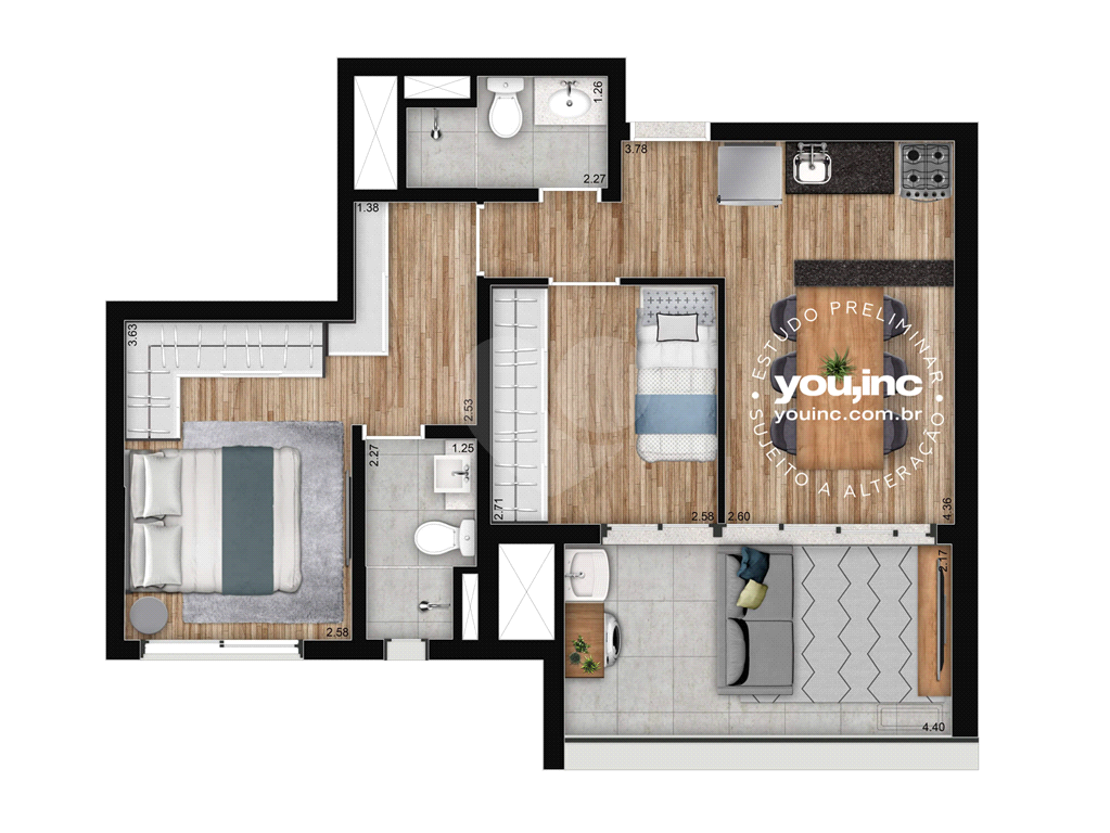 Apartamento de 68m² com Duas Suítes e Uma Vaga - Brooklin
