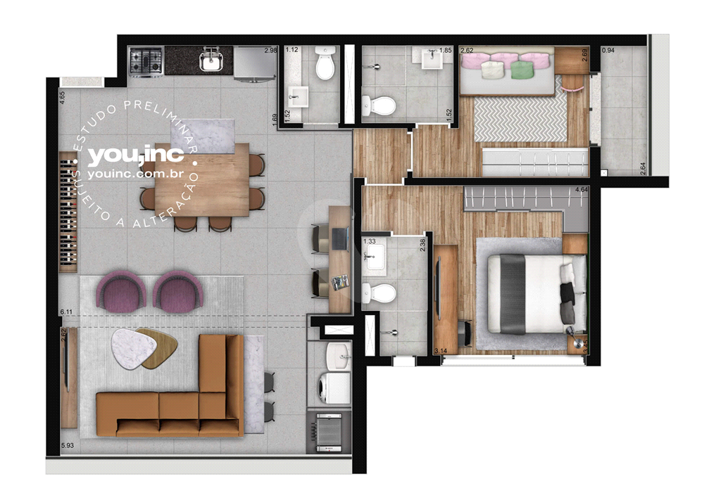 Apartamento de 68m² com Duas Suítes e Uma Vaga - Brooklin
