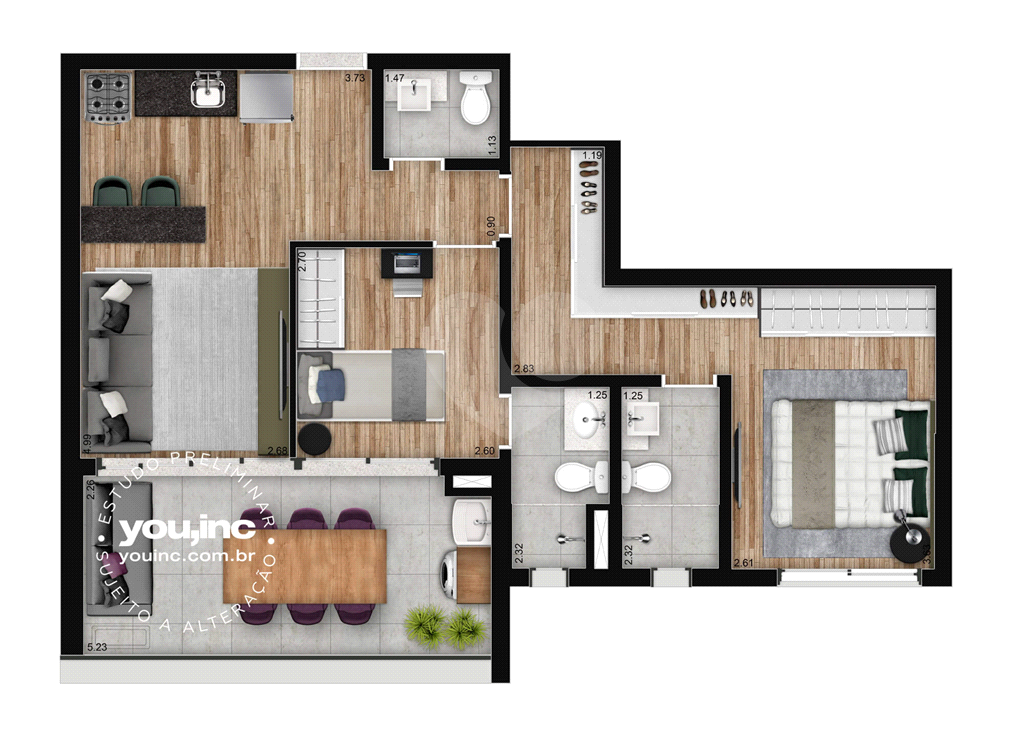 Apartamento de 68m² com Duas Suítes e Uma Vaga - Brooklin
