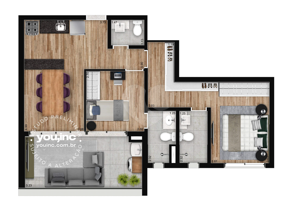 Apartamento de 68m² com Duas Suítes e Uma Vaga - Brooklin