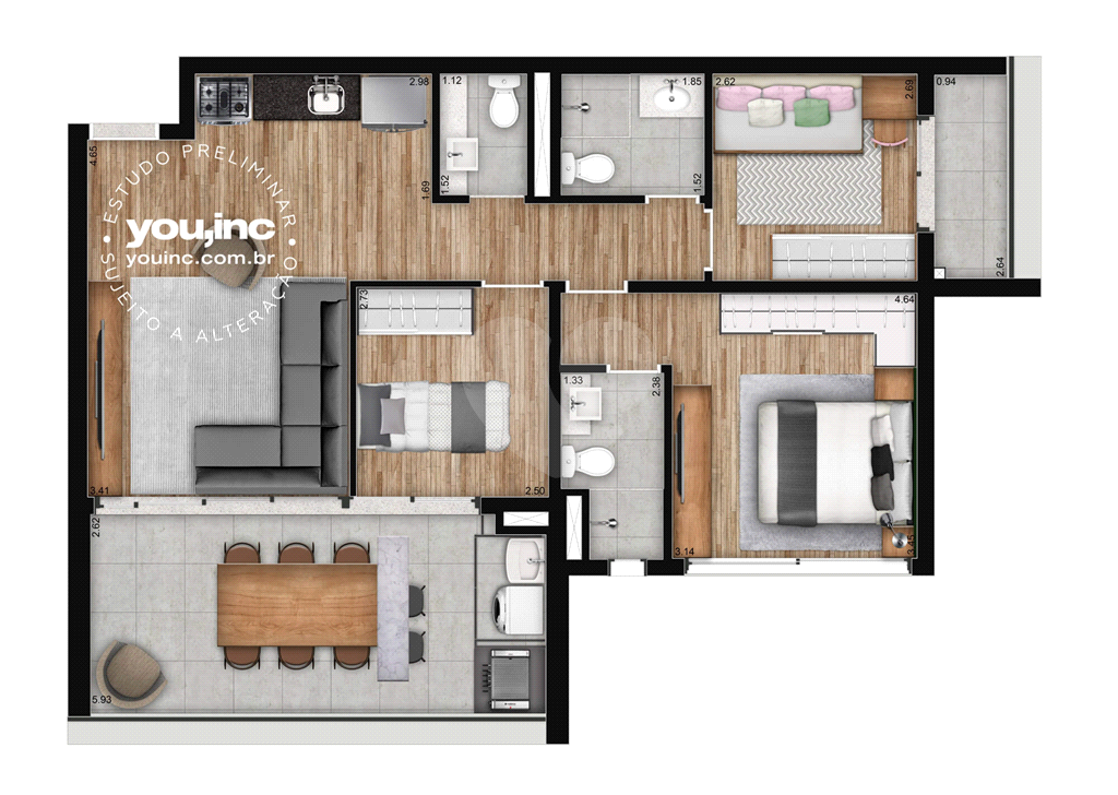 Apartamento de 68m² com Duas Suítes e Uma Vaga - Brooklin