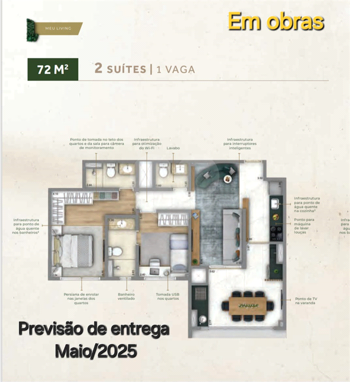 Apartamento de 2 suites no Living Unique Freguesia Do Ó