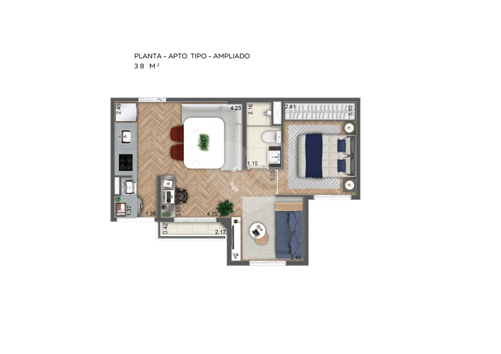 Apartamento de 38m² com 2 Dormitórios e Vaga de Garagem