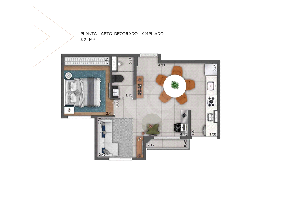 Apartamento de 38m² com 2 Dormitórios e Vaga de Garagem