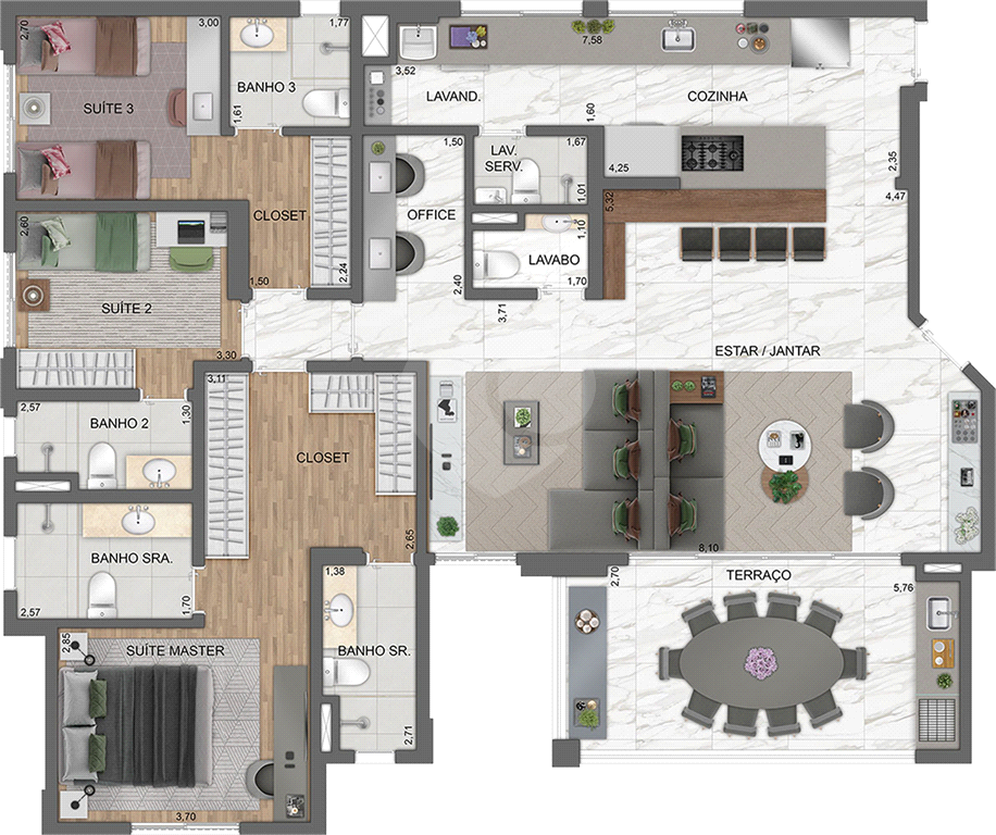 Apto 3 suítes no Unique Green Emerald - 152m² - 3 vagas de garagem
