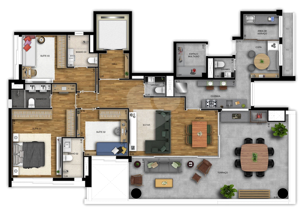 Apartamento à venda com 154?m², 3 suítes, varanda gourmet e 2 vagas