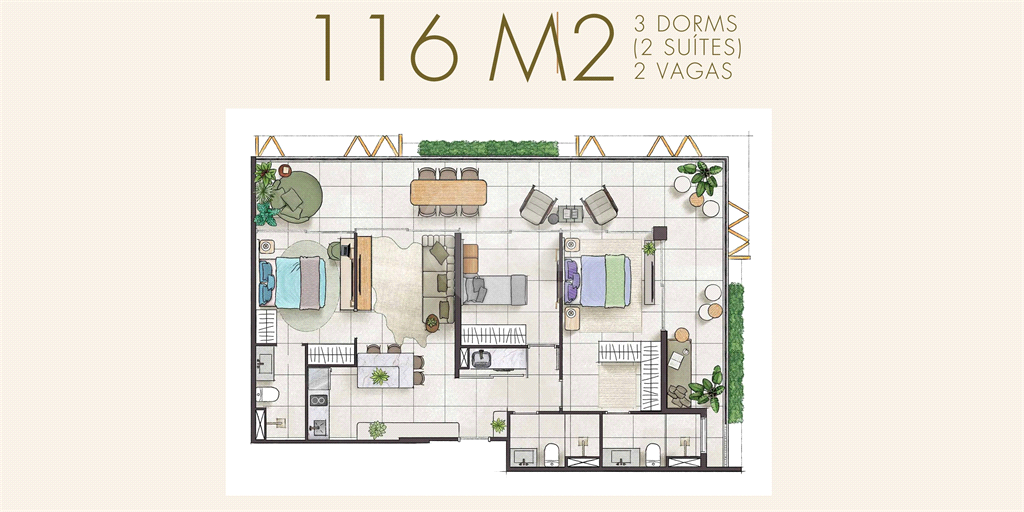 Apartamento à venda na Riviera de São Lourenço – 69 m², 2 suítes, 1 vaga – Saint Tropez Village