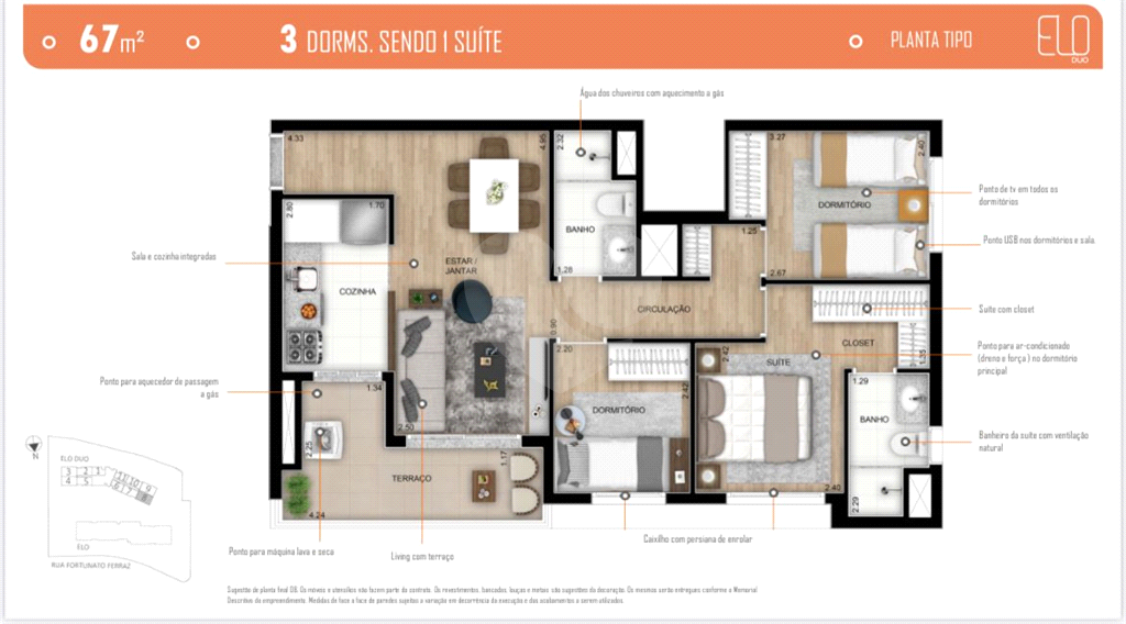Apartamento com 67 m² | 3 dormitórios (1 suíte) | Vista espetacular | Lapa