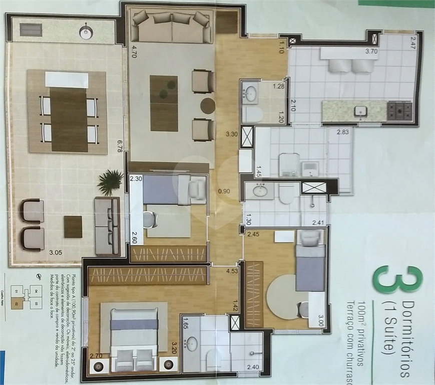 apto com 100m 3 dorm 2 banheiros 1 suite com 2 vagas de garagem