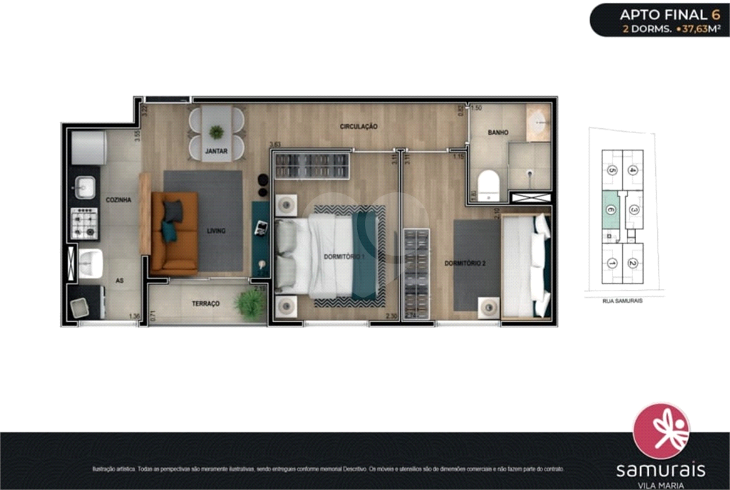 Apartamento para Alugar na Vila Maria Alta com 02 Quartos por R$ 1.600,00