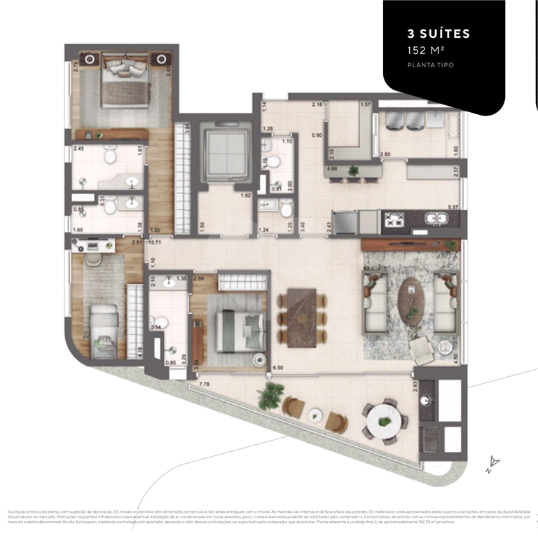 Apartamento para venda com 152,7 m², três suítes, duas vagas, na Vila Olímpia!