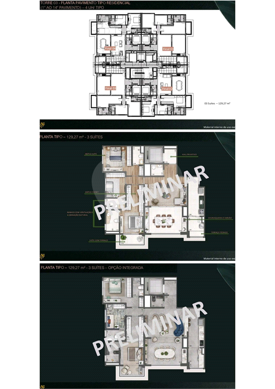Unidade Garden com 253,90 m² com 3 suítes 2 vagas