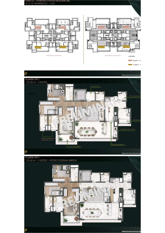 Unidade Garden com 253,90 m² com 3 suítes 2 vagas