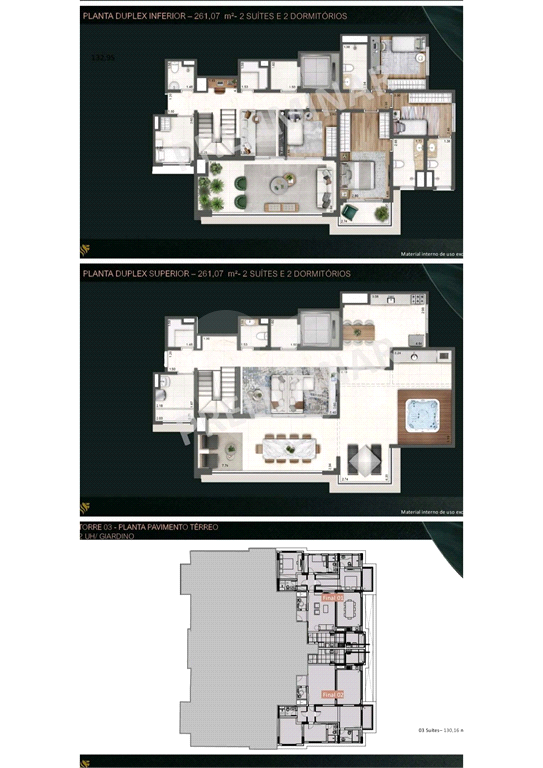 Unidade Garden com 253,90 m² com 3 suítes 2 vagas
