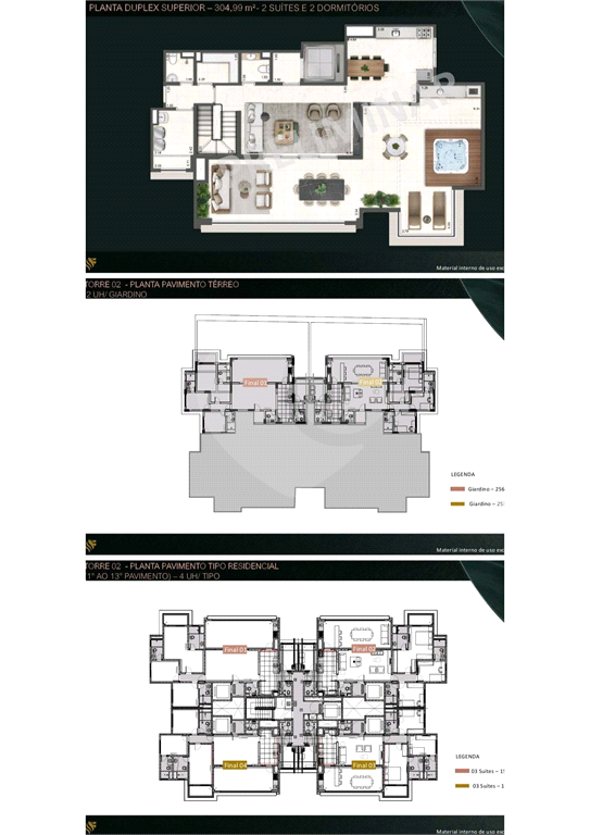 Unidade Garden com 253,90 m² com 3 suítes 2 vagas