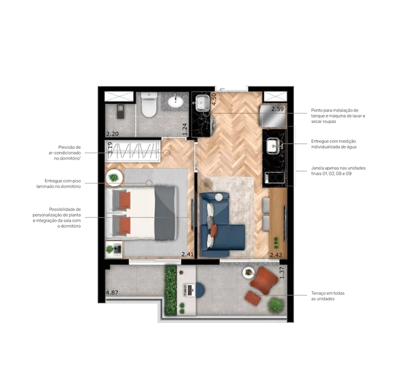 Studio 31m² novo   dormitório, 1 banheiro e 1 sala, com lazer Pinheiros