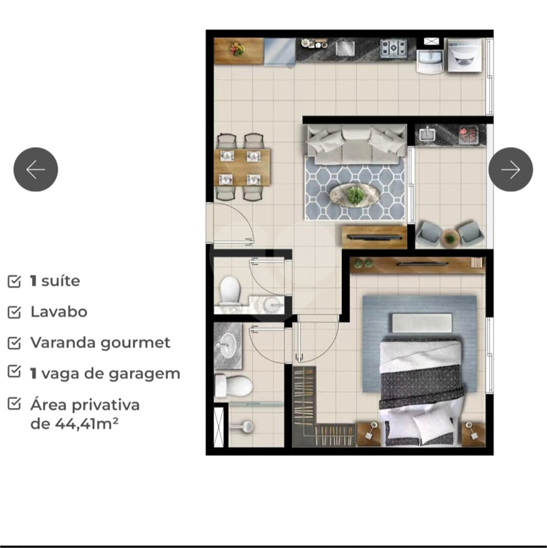 Apartamento à venda com 1 quarto, 44m² - Foto 2