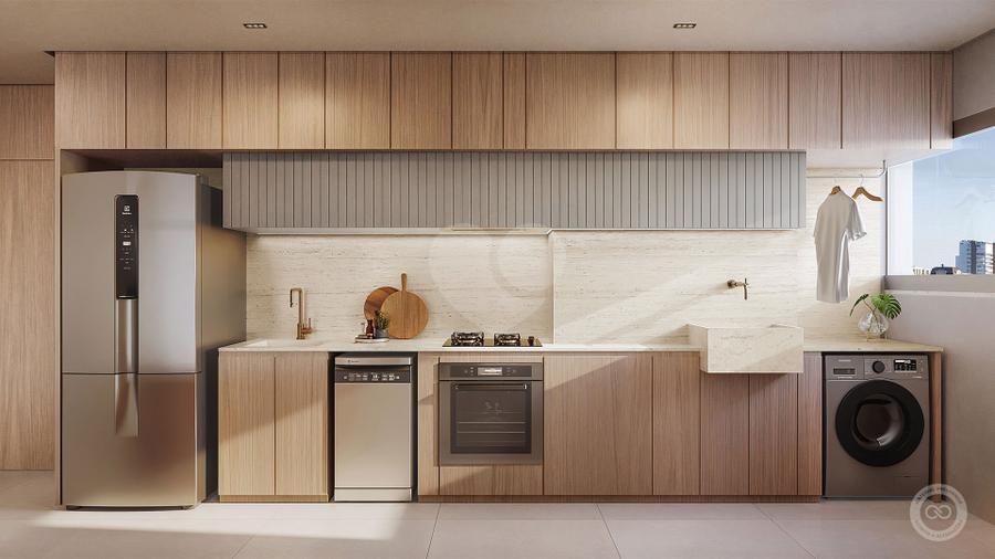Perspectiva Ilustrada da Cozinha Integrada - 66m²