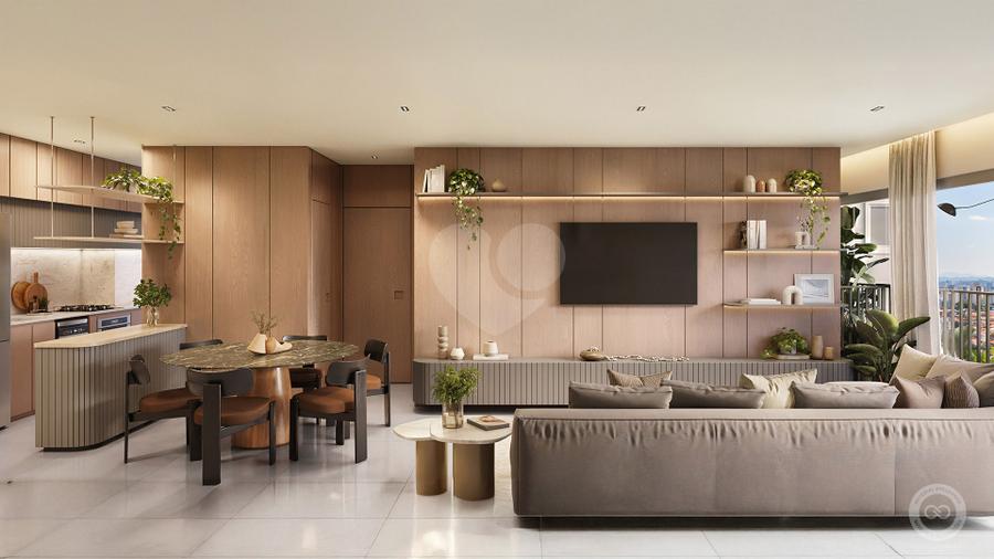 Perspectiva Ilustrada do Living - 66m²