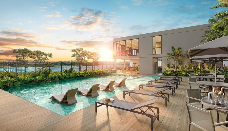 Piscina com Deck Molhado e Solarium