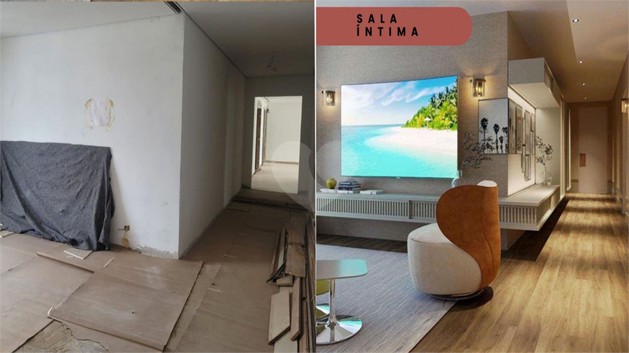 Sala íntima. Sugestão "antes e depois" para decoração
