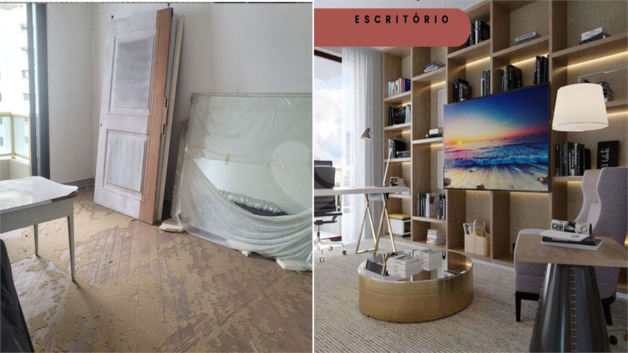 "Home office." Sugestão "antes e depois" para decoração