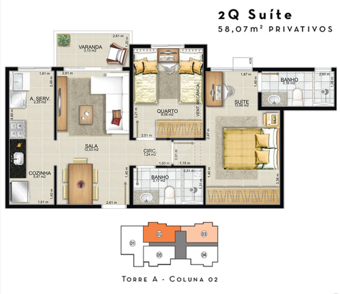 Apartamento 58m²