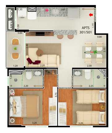 Apartamento 52m²