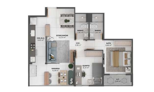 Apartamento 61m²