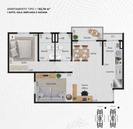 Apartamento 52m²