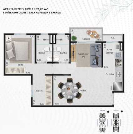 Apartamento 52m²