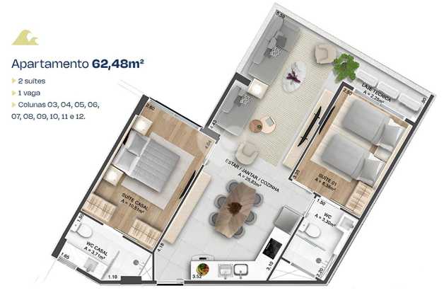 Apartamento 62m²