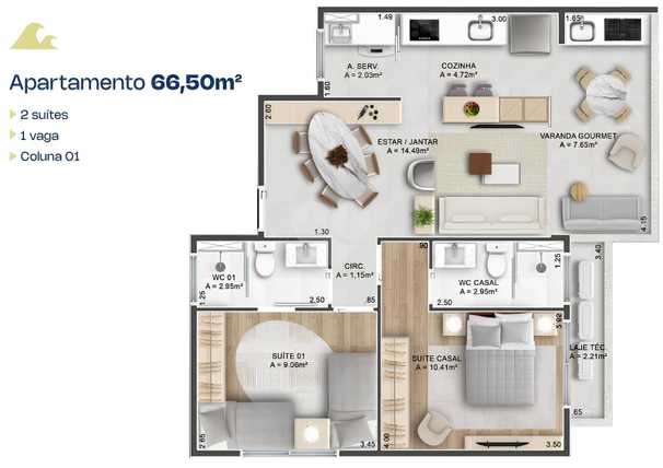 Apartamento 66m²