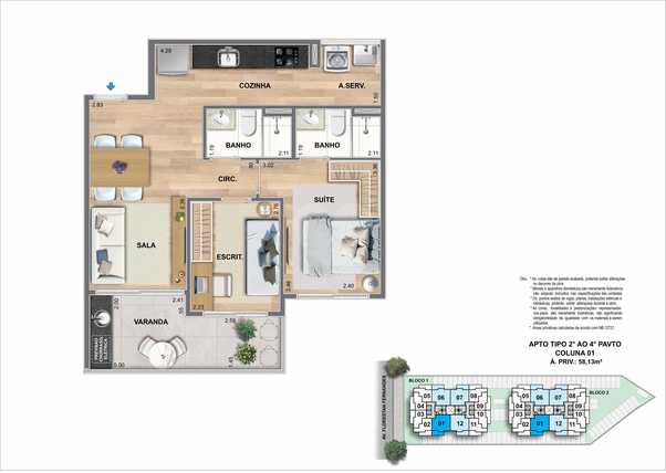 Apartamento 58m²