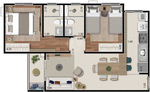 Apartamento 55m²