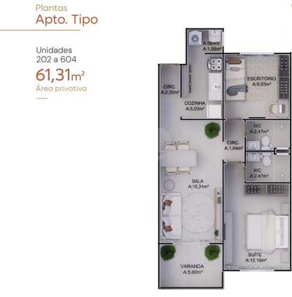 Apartamento 61m²