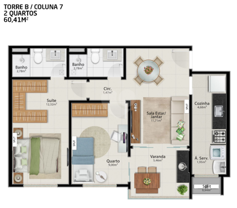 Apartamento 60m²